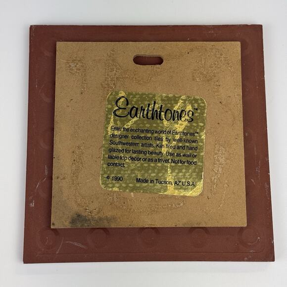 Vtg Earthtones Southwestern Trivet Tile by Tu-ofi Woman And Children Blue 6"x6" - Picture 8 of 10